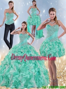 Pretty Sweetheart Quinceanera Dresses in Apple Green with Ruffles and Beading for 2015
