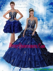 Vintage Navy Blue Sweetheart Quinceanera Dress with Ruffles and Embroidery