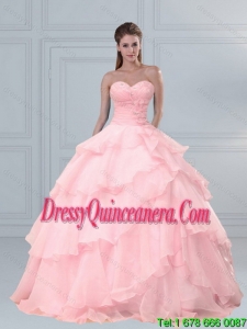 Vintage Pink Sweetheart Beaded Quinceanera Dresses with Ruffled Layers