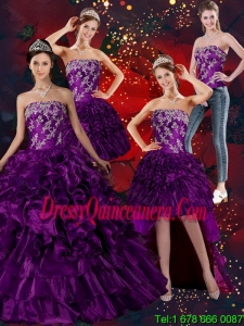 Vintage Strapless Ball Gown Quinceanera Dress with Embroidery and Ruffles