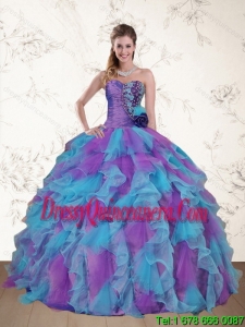 Vintage Strapless Beading and Ruffles Multi Color Sweet 15 Dress