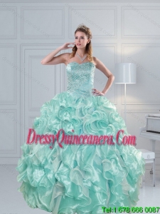 2015 Vintage Strapless Beading Quinceanera Dresses in Aqual Blue