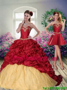 Vintage 2015 Sweetheart Wine Red Brush Train Quinceanera Dress with Beading