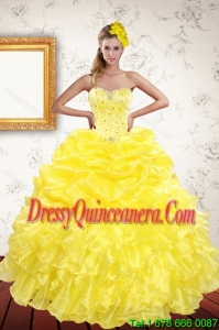 Vintage 2015 Yellow Quince Dresses with Beading and Ruffles