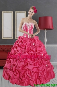 Vintage Hot Pink Dresses for Quince with Pick Ups and Appliques