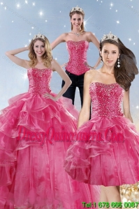 Vintage Pink Quinceanera Dresses with Beading and Ruffles for 2015