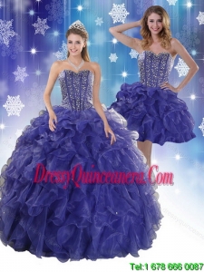 Vintage Royal Bule Quinceanera Dresses with Beading and Ruffles