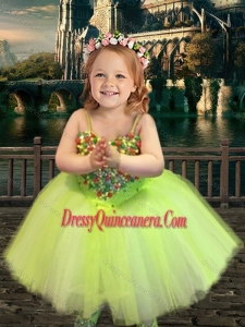 Most Popular Yellow Green Spaghetti Straps Mini Quinceanera Dress with Beading
