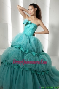 Popular 2015 Floor Length 2015 Quinceanera Dresses with Hand Made Flowers and Beading