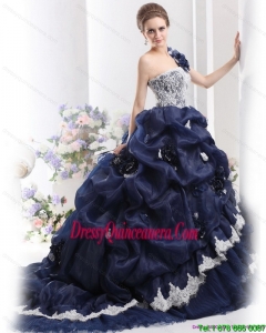 Unique 2015 One Shoulder Ruffles Quinceanera Dresses with Hand Made Flowers and Pick Ups