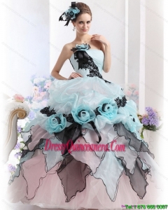 Unique Ruffles Multi Color 2015 Quinceanera Dresses with Hand Made Flowers