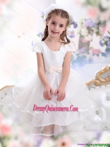2015 Affordable Scoop White Little Girl Pageant Dresses with Bowknot and Ruffles