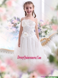 2015 Affordable White Spaghetti Straps Little Girl Pageant Dresses with Flowers and Ruffles