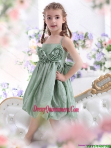 Affordable Spaghetti Straps Little Girl Pageant Dress with Waistband and Hand Made Flower