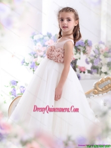 2015 Affordable Scoop Little Girl Pageant Dress with Hand Made Flowers