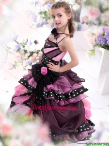 Multi Color Ruffled 2015 Affordable Little Girl Pageant Dress with Bownot and Hand Made Flower