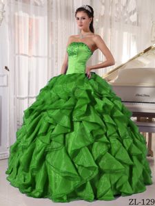 Pretty Green Strapless Satin and Organza Quinceanera Dresses with Beading