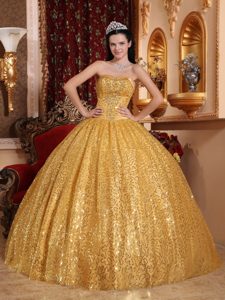 Classical Gold Sweetheart Sweet Sixteen Quinceanera Dresses with Beading