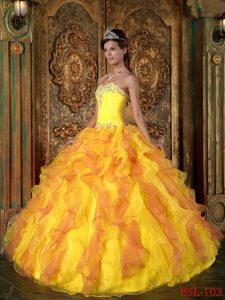 Princess Organza Sweet Sixteen Dresses with Ruffles and Beading in Orange