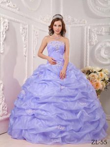 Exclusive Strapless Organza Lilac Quince Dresses with Beading and Appliques