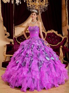Fuchsia Sweetheart Beaded Quinceaneras Dresses in Leopard and Organza