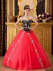 Red Princess Tulle Quinceanera Gown Dresses with Sweetheart and Beading