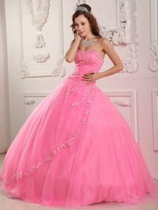 Classical Sweetheart Tulle Appliques Rose Pink Quinces Dresses on Big Sale