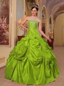 Strapless Bead Taffeta Quinceanera Dresses in Yellow Green on Sale