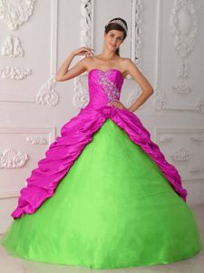 Sweetheart Ruched Taffeta Quinceanera Dresses in Green and Fuchsia