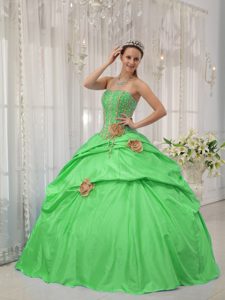 Green Ball Gown Beautiful Taffeta Quinceanera Dress with Strapless