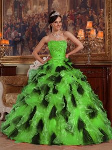 Strapless Low Price Organza Quinceaneras Dress in Green and Black