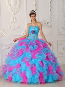 Strapless Affordable Quinceaneras Dresses with Appliques and Ruffles