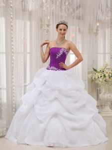 Strapless Taffeta Quince Dresses in White and Eggplant Purple on Sale