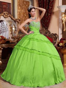 Ball Gown Sweetheart Cheap Taffeta Dress for Quince in Spring Green