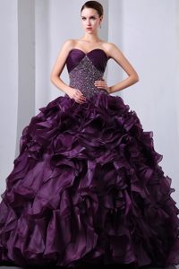 Purple inexpensive Sweetheart Quinceanera Dresses with Brush Train