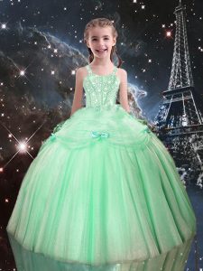 Tulle Straps Sleeveless Lace Up Beading Little Girls Pageant Dress in Apple Green