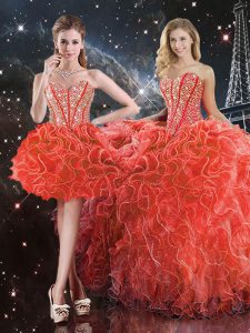 Sweetheart Sleeveless Lace Up Quinceanera Gown Coral Red Organza
