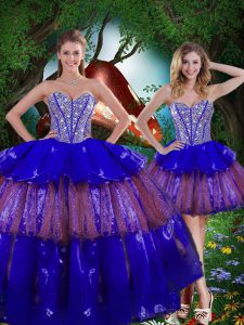 Graceful Floor Length Multi-color Sweet 16 Quinceanera Dress Organza Sleeveless Beading and Ruffled Layers and Sequins