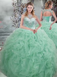 Fantastic Scoop Sleeveless Lace Up Vestidos de Quinceanera Apple Green Organza
