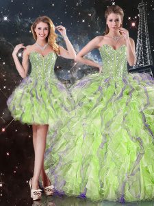 New Arrival Organza Sleeveless Floor Length Ball Gown Prom Dress and Beading and Ruffles