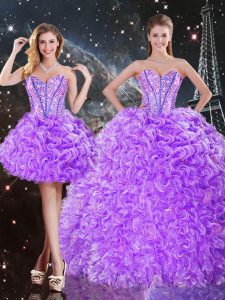 Fashion Lavender Organza Lace Up Sweetheart Sleeveless Floor Length Quinceanera Dresses Beading and Ruffles