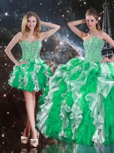 Inexpensive Multi-color Ball Gowns Sweetheart Sleeveless Organza Floor Length Lace Up Ruffles Quinceanera Dresses