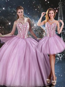 Best Ball Gowns 15th Birthday Dress Lilac Sweetheart Tulle Sleeveless Floor Length Lace Up