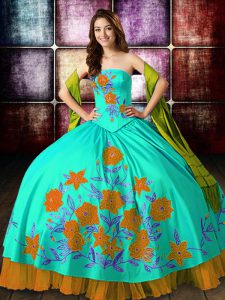 Multi-color Strapless Lace Up Embroidery 15 Quinceanera Dress Sleeveless
