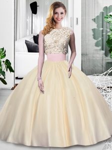 Sleeveless Lace and Appliques and Ruching Zipper Quinceanera Gowns