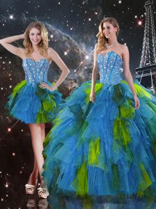 Custom Designed Floor Length Three Pieces Sleeveless Multi-color Ball Gown Prom Dress Lace Up