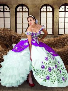 Sleeveless Embroidery and Ruffled Layers Lace Up Quinceanera Dresses
