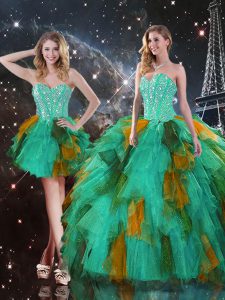 Ruffles Quinceanera Dresses Multi-color Lace Up Sleeveless Floor Length