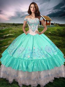 Aqua Blue Sleeveless Taffeta Lace Up 15 Quinceanera Dress for Military Ball and Sweet 16 and Quinceanera