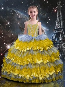Adorable Floor Length Ball Gowns Sleeveless Multi-color Little Girl Pageant Gowns Lace Up